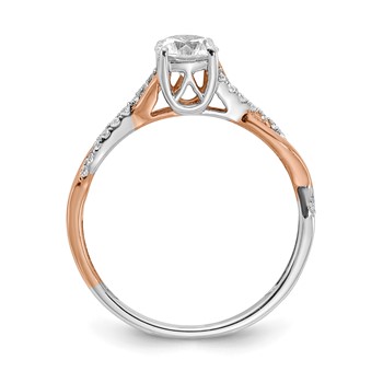 14k White and Rose Gold Criss-Cross (Holds 1/2 carat (5.2mm) Round Center) 1/8 carat Diamond Semi-mount Engagement Ring — alternate view