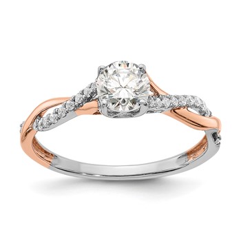 14k White and Rose Gold Criss-Cross (Holds 1/2 carat (5.2mm) Round Center) 1/8 carat Diamond Semi-mount Engagement Ring