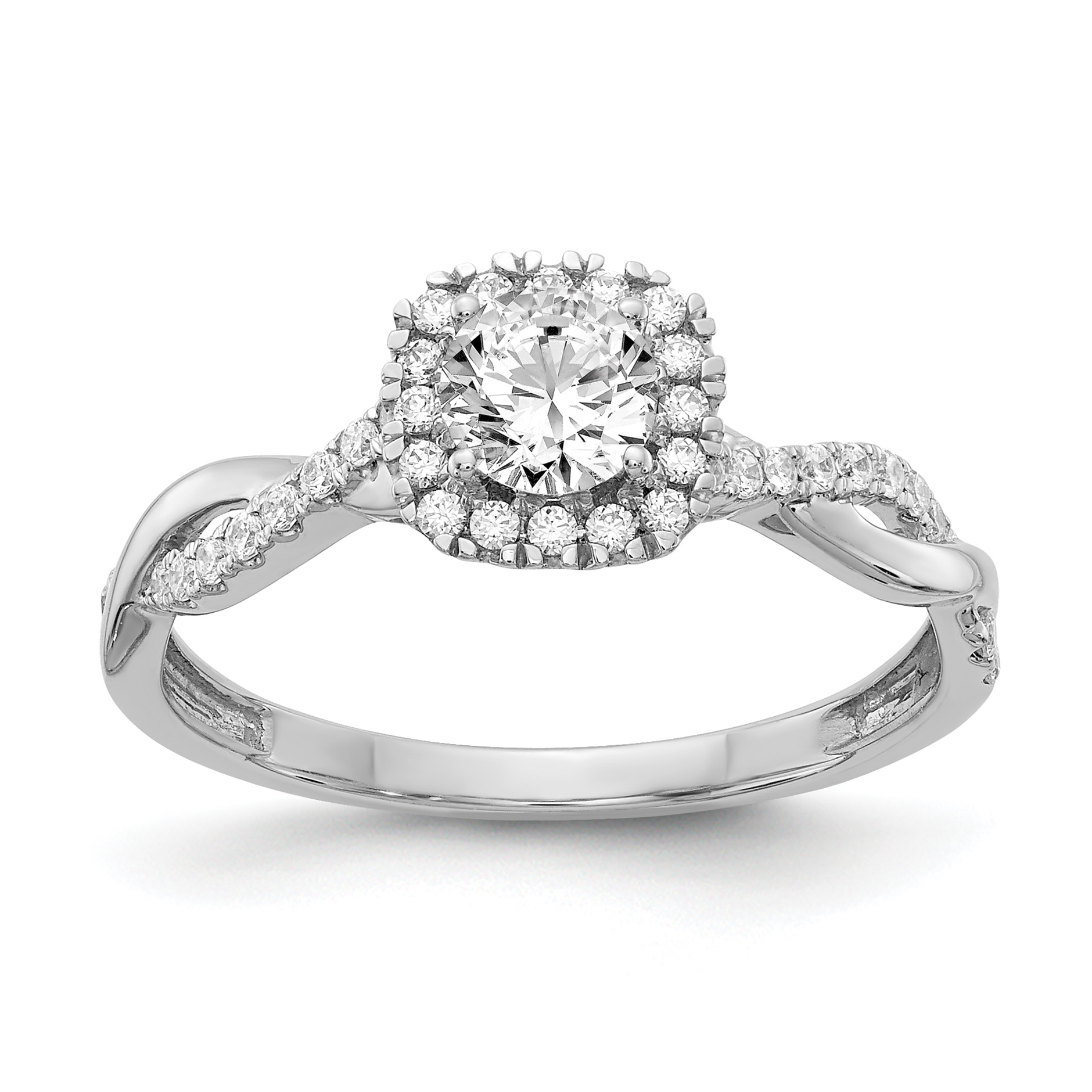 10k White Gold 5/8 carat Lab Grown Diamond VS/SI+ G+ Complete Round Halo Engagement Ring