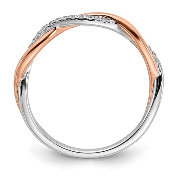 14k White and Rose Gold Criss-Cross 1/10 carat Diamond Complete Wedding Band — alternate view