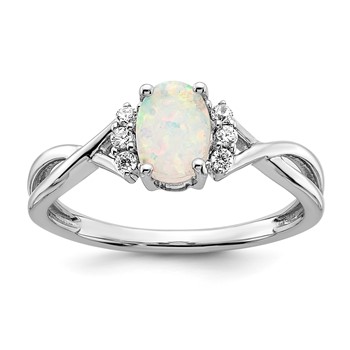 10k WG 1-7x5 Oval CR Opal and Dia Ring RD 6-1.5mm dias Stone:A Dia:F60