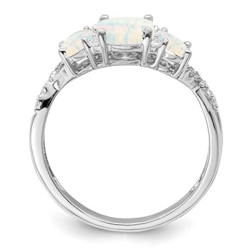  14k White Gold Lab-Created Opal and 1/8 carat Diamond 3-stone Ring — alternate view