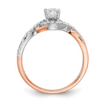 14k White and Rose Gold Criss-Cross (Holds 3/8 carat (4.8mm) Round Center) 1/5 carat Diamond Semi-mount Engagement Ring — alternate view