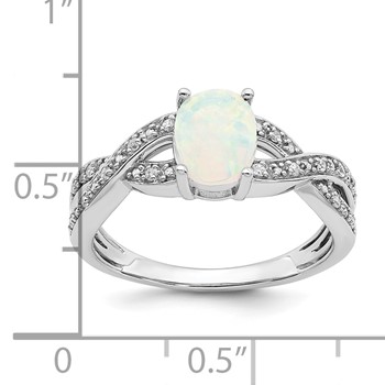  14k White Gold 8x6mm Oval Lab-Created Opal and 1/15 carat Diamond Ring — alternate view