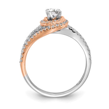 14k White and Rose Gold Halo Plus (Holds 1/3 carat (4.5mm) Round Center) 3/8 carat Diamond Semi-mount Engagement Ring — alternate view