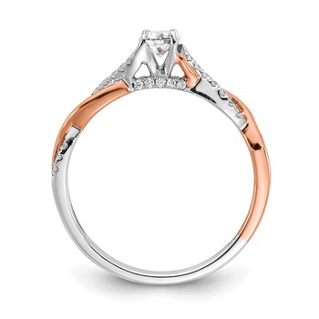 14k White and Rose Gold Criss-Cross (Holds 1/4 carat (4.1mm) Round Center) 1/8 carat Diamond Semi-mount Engagement Ring — alternate view