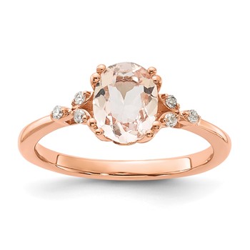 10k Rose Gold Polished Oval Morganite & Diamond Engagement Ring