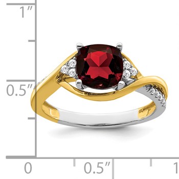 14k Two-tone Cushion Garnet and Diamond Ring — alternate view