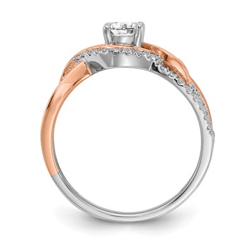 14k White and Rose Gold Criss-Cross (Holds (1/2 carat (5.2mm) Round Center) 1/3 carat Diamond Semi-mount Engagement Ring — alternate view