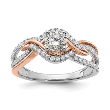 14k White and Rose Gold Criss-Cross (Holds (1/2 carat (5.2mm) Round Center) 1/3 carat Diamond Semi-mount Engagement Ring
