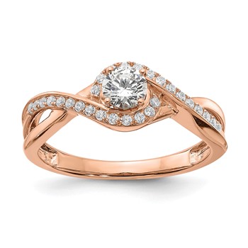 14k Rose Gold Criss-Cross (Holds 1/3 carat (4.5mm) Round Center) 1/6 carat Diamond Semi-mount Engagement Ring