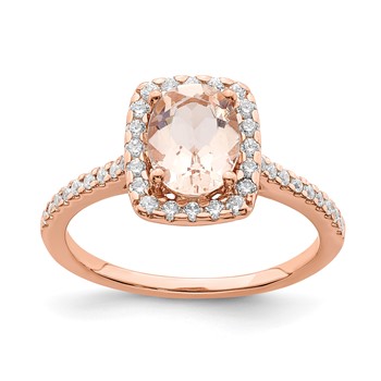 Pure Serenity 14k Rose Gold 1/3 carat Lab Grown Diamond VS/SI+ G+ and Oval Morganite Halo Engagement Ring