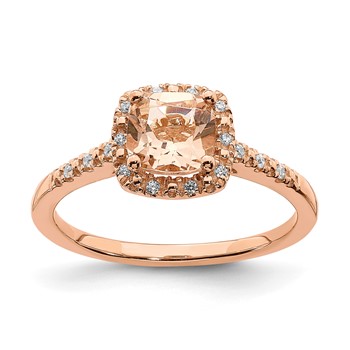 Blooming Bridal 14k Rose Gold Halo 6.00mm Cushion-cut Morganite and 1/15 carat Diamond Complete Engagement Ring