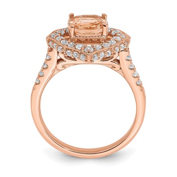 Blooming Bridal 14k Rose Gold Halo 7.00mm Cushion-cut Morganite and 3/4 carat Diamond Complete Engagement Ring — alternate view