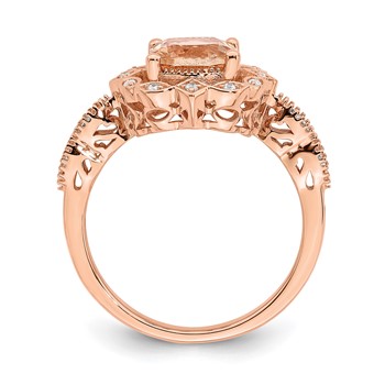 Blooming Bridal 14k Rose Gold Halo 7.00mm Cushion-cut Morganite and 1/15 carat Diamond Complete Engagement Ring — alternate view