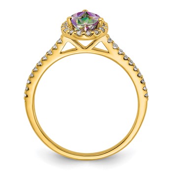 Blooming Bridal 14k Halo 8x5mm Pear-cut Mystic Fire Topaz and 1/4 carat Diamond Complete Engagement Ring — alternate view