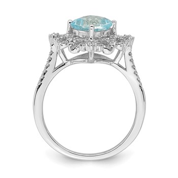 Blooming Bridal 14k White Gold Vintage 7.00mm Cushion-cut Aquamarine and 1/3 carat Diamond Complete Engagement Ring — alternate view