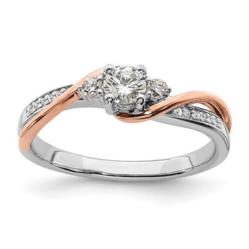 10k White and Rose Gold (Holds 1/4 carat (4.1mm) Round Center) 1/8 carat Diamond Semi-mount Engagement Ring