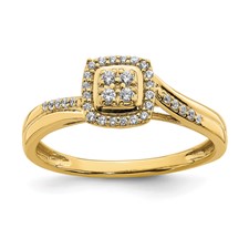 Image of 10k Yellow Gold Square Halo Cluster 1/6 carat Diamond Complete Engagement Ring