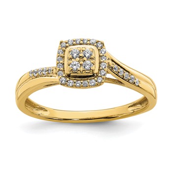 10k Yellow Gold Square Halo Cluster 1/6 carat Diamond Complete Engagement Ring