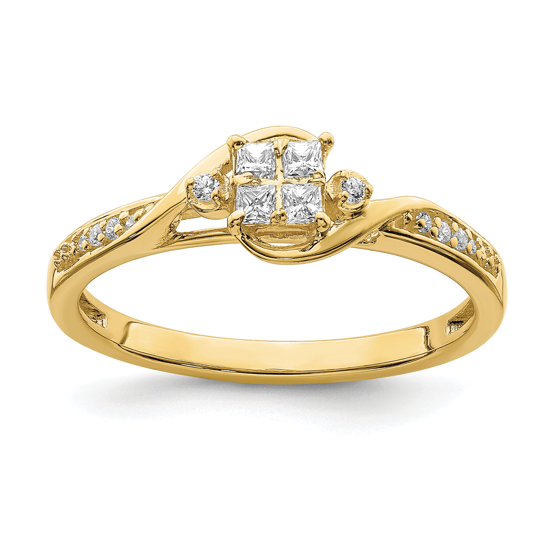 10k Yellow Gold Bypass Cluster 1/5 carat Diamond Complete Engagement Ring