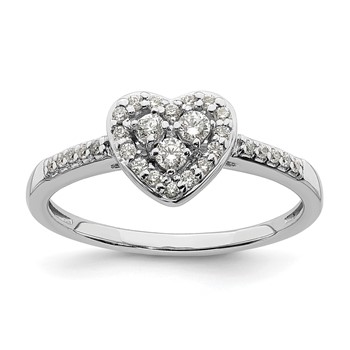10k White Gold Heart Halo Cluster 1/4 carat Diamond Complete Engagement Ring