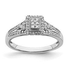 Image of 10k White Gold Rectangular Halo Cluster 1/5 carat Diamond Complete Engagement Ring