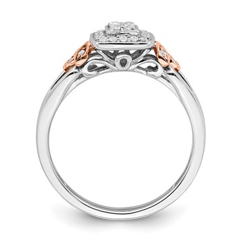10k White and Rose Gold Square Halo Cluster 1/6 carat Diamond Complete Engagement Ring — alternate view