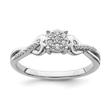 Image of 10k White Gold Cluster with 2 Hearts 1/6 carat Diamond Complete Engagement Ring