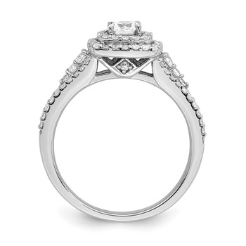 14k White Gold Double Halo (Holds 1/3 carat (4.5mm) Round Center) 1/2 carat Diamond Semi-mount Engagement Ring — alternate view
