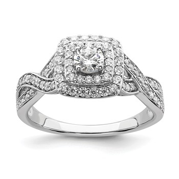 14k White Gold Double Halo (Holds 1/4 carat (4.1mm) Round Center) 1/2 carat Diamond Semi-mount Engagement Ring