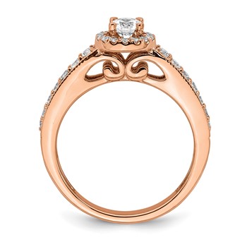 14k Rose Gold Halo Plus (Holds 1/3 carat (4.5mm) Round Center) 3/8 carat Diamond Semi-mount Engagement Ring — alternate view