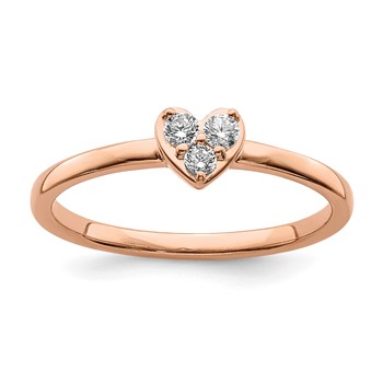 First Promise 14k Rose Gold Heart 1/8 carat Round Diamond Complete Promise/Engagement Ring