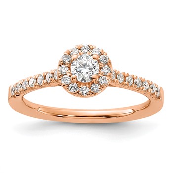 14k Rose Gold 1/2 carat Lab Grown Diamond VS/SI+ G+ Round Complete Halo Engagement Ring