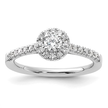 14k White Gold 1/2 carat Lab Grown Diamond VS/SI+ G+ Round Complete Halo Engagement Ring