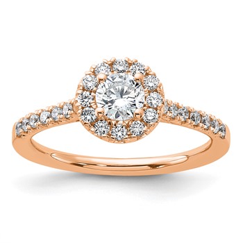 14k Rose Gold 3/4 carat Lab Grown Diamond VS/SI+ G+ Round Complete Halo Engagement Ring