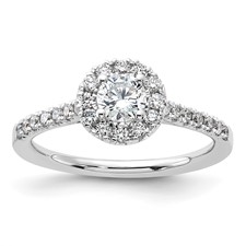 Image of 14k White Gold 3/4 carat Lab Grown Diamond VS/SI+ G+ Round Complete Halo Engagement Ring