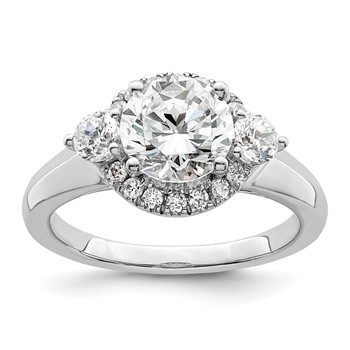 14k White Gold 1/2 carat Lab Grown Diamond VS/SI+ G+ 1 1/2 carat Center Round Semi Mount Three Stone Engagement Ring