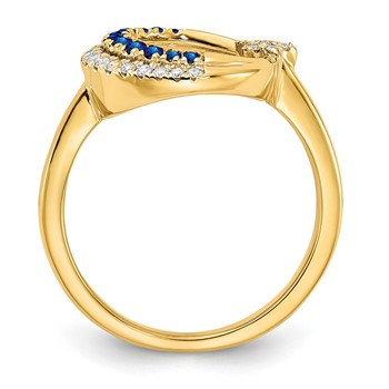 14k Polished Blue Sapphire and 1/8 carat Diamond Moon with Star Ring — alternate view