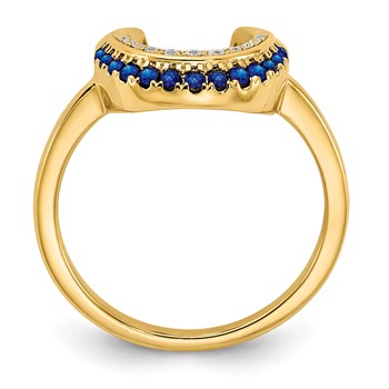 14k Polished Blue Sapphire and 1/20 carat Diamond Moon Ring — alternate view
