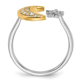14k Two-tone 1/6 carat Diamond Moon with Star Ring — alternate view