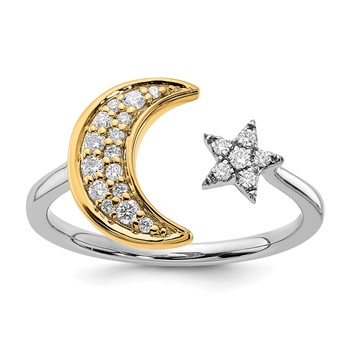 14k Two-tone 1/6 carat Diamond Moon with Star Ring