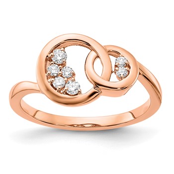 14k Rose Gold Polished 1/6 carat Diamond Double Circle Ring