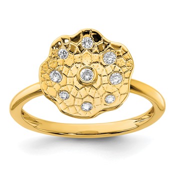 14k Polished and Textured 1/8 carat Diamond Flower Ring
