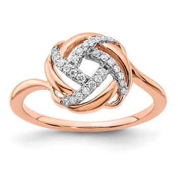 14k Rose Gold Polished 1/8 carat Diamond Love Knot Ring