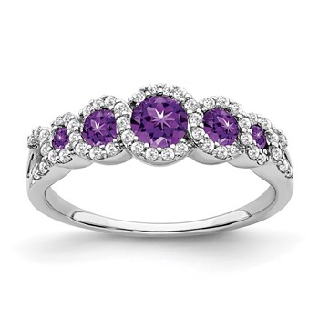 14k Yellow Gold Amethyst and Diamond Ring