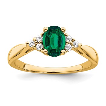14k Yellow Gold Created Emerald and Diamond Ring