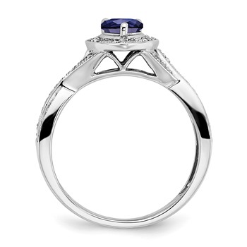 14k Yellow Gold Pear Created Sapphire and Diamond Halo Ring — alternate view