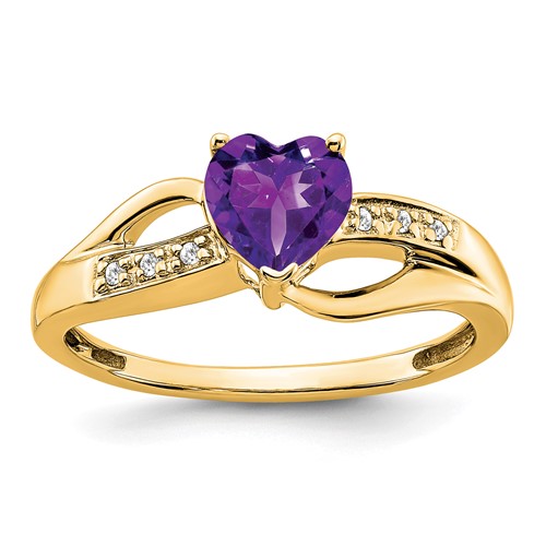 10k Amethyst and Diamond Heart Ring