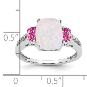  14k White Gold Lab-Created Opal/Lab-Created Pink Sapphire/Diamond Ring — alternate view